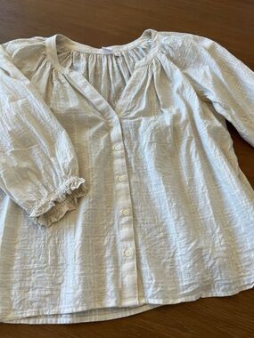 GAP Cream Button-Front Peasant Blouse